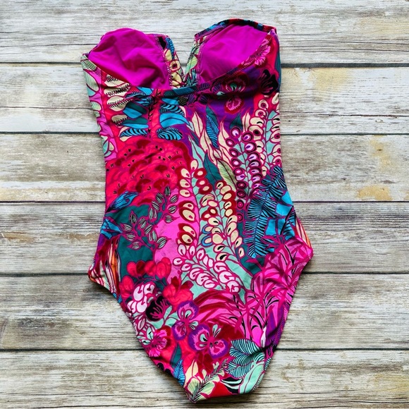 Nanette Strapless Pink Floral Swimsuit S - Picture 4 of 8